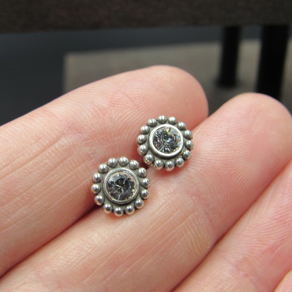 Sterling Clear Crystal Pattern Stud Earrings - image 2